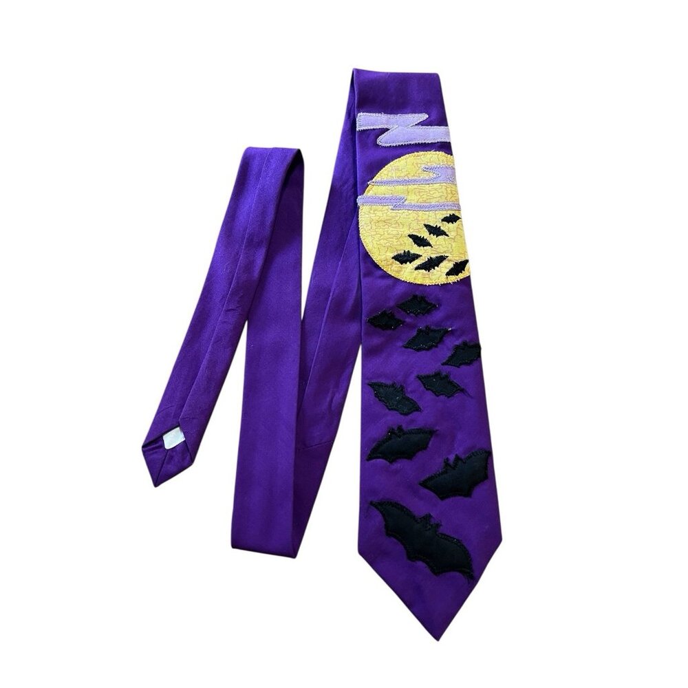 Vintage Halloween Tie Bat’s & Moon‎ Purple Hand Made 3x46